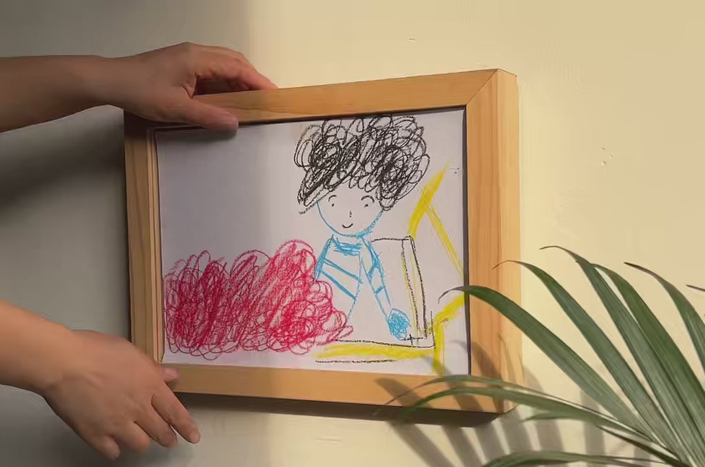 Solid Wood Kids' Artwork Storage & Display Frame Walnut | Holds 250+ Pieces